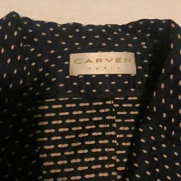 Vintage Carven classic stylish long sleeve polka dot navy 3 button blazer 44 - Picture 3 of 4